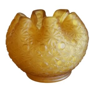 Vintage Wright Glass Amber Satin Glass Daisy & Buttons Rose Bowl MCM Art Deco